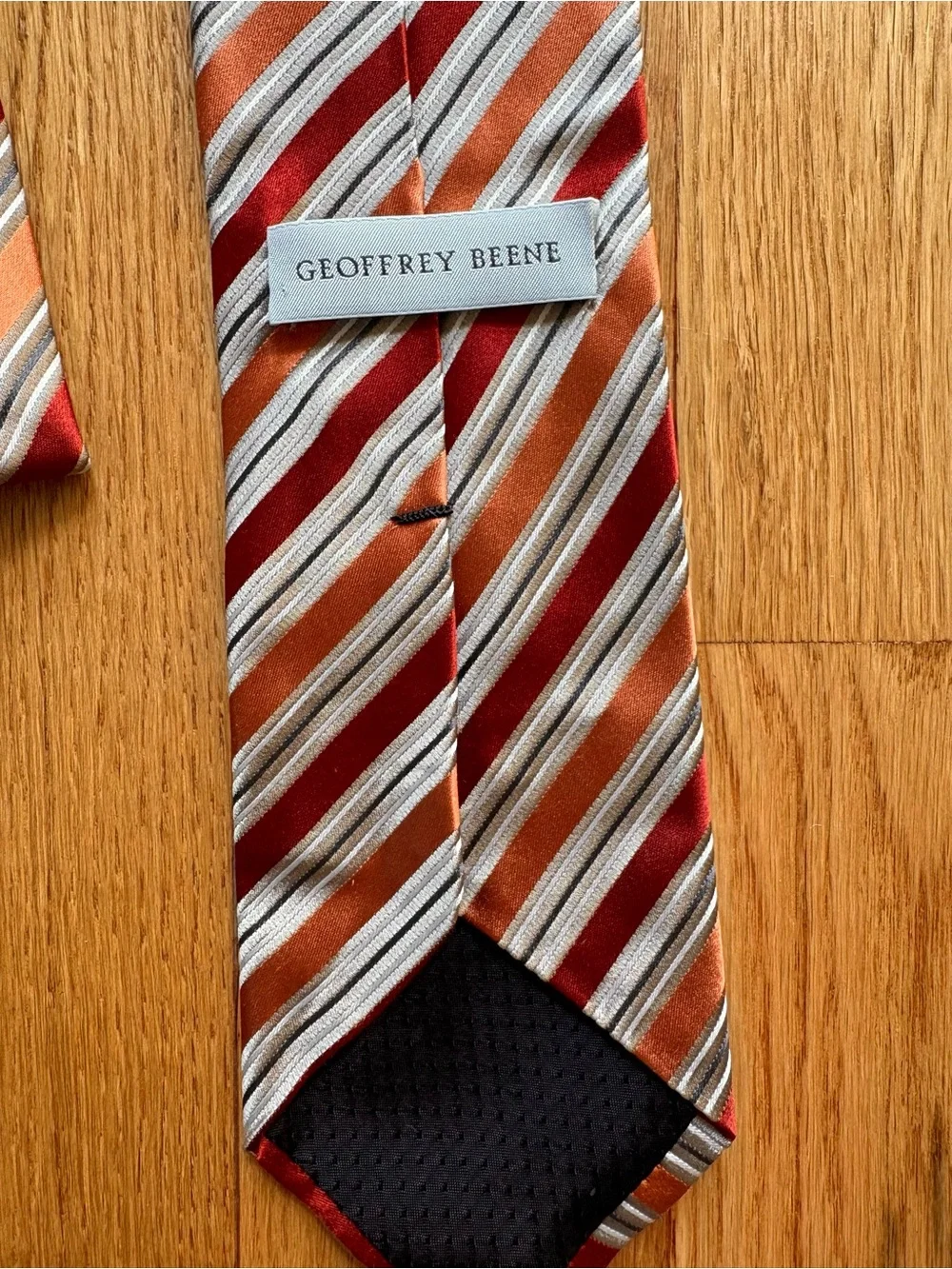 Geoffrey Beene 100% Silk Handmade Tie Rust Orange Striped Classic Width Necktie